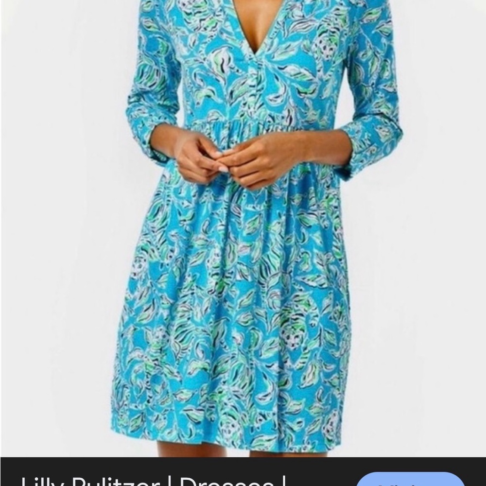Lilly Pulitzer Bright Turquoise Floral V-Neck Mini Dress